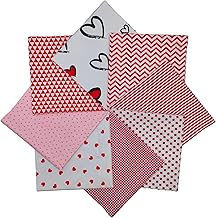8pcs/lot 25cmx25cm Red White Love Hearts Striped Gingham Valentine's Day Fat Quarters Bundle 100% Cotton Printed Precut Craft Fabric Squares for Quilting, Crafts, DIY Projects