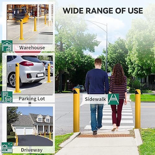 Miniatura 8 de YITAHOME Poste de bolardo de seguridad, bolardos de acero de 36 x 4.5 pulgadas para almacén, amarillo, paquete de 2