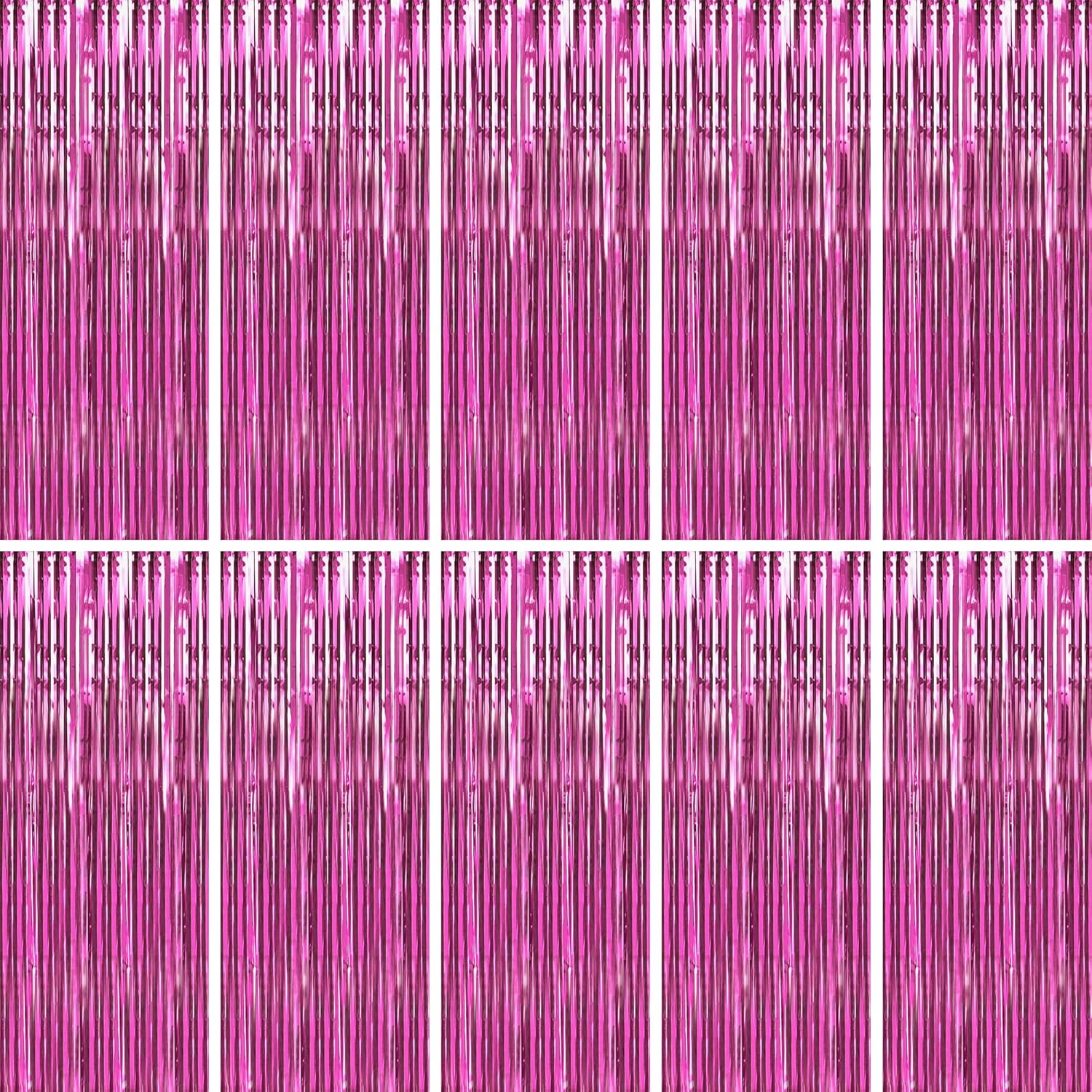 BTSD-home Bundle of 29 Pcs Iridescent Party Decorations and 10 Pack Pink Foil Fringe Curtain