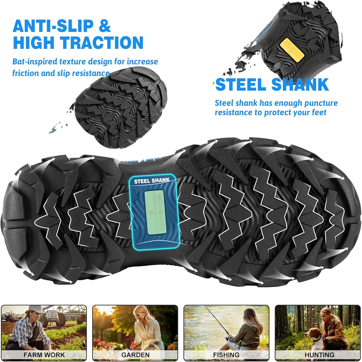 Wovenpak Hunting Boots for Women, Women's Waterproof Rubber Boots with Steel Shank, Insulated Mud boot, 6mm Neoprene Anti-slip Outdoor Work Boots, Size 6-11 - Image 4