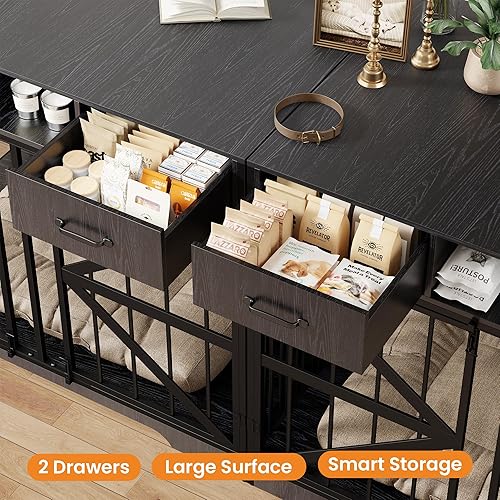 Miniatura 4 de Mueble grande de 44 pulgadas para jaula para perros, soporte de madera resistente para TV con 2 cajones, muebles decorativos multifuncionales