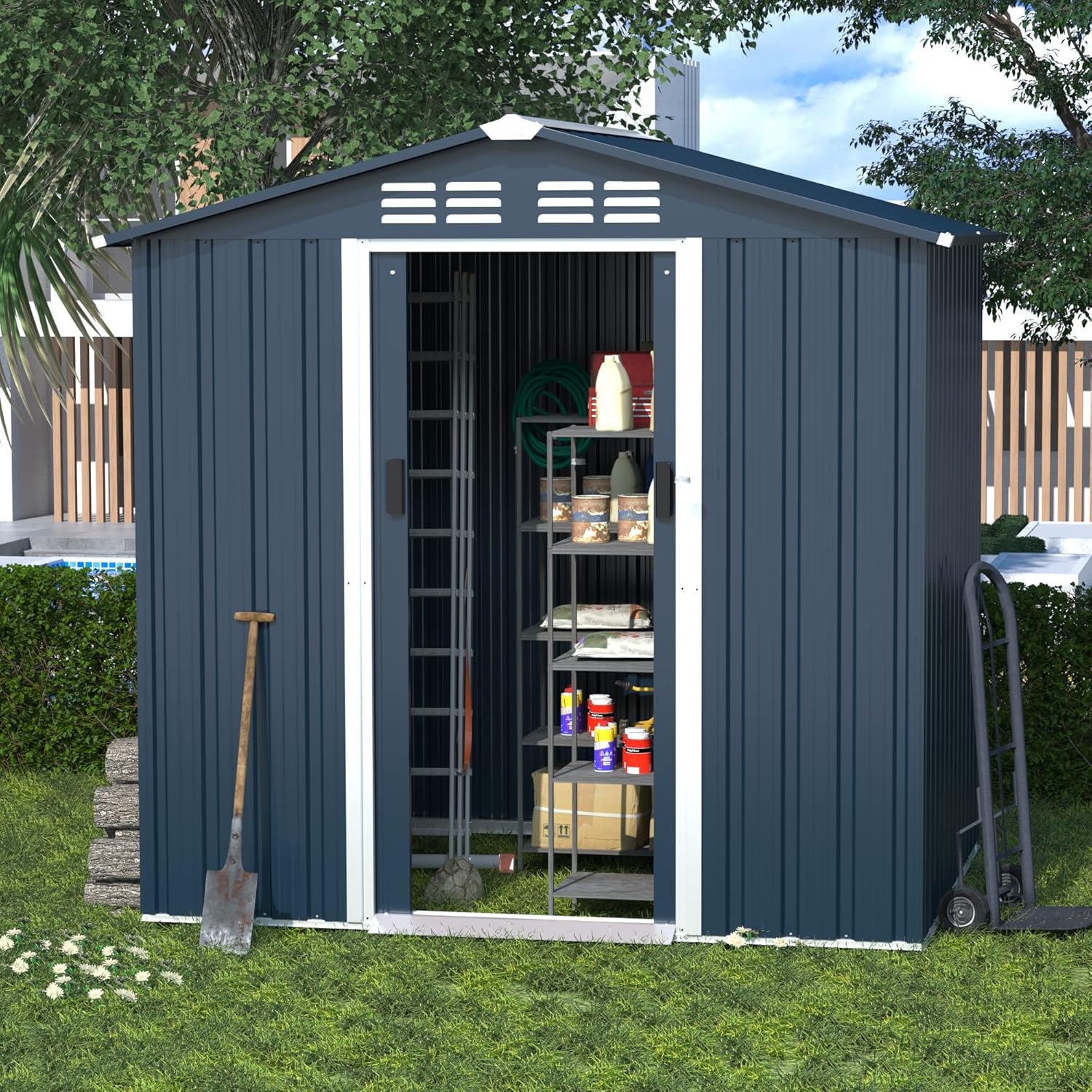 Outdoor Storage Shed,New 6' x 4' Waterproof Metal Tool