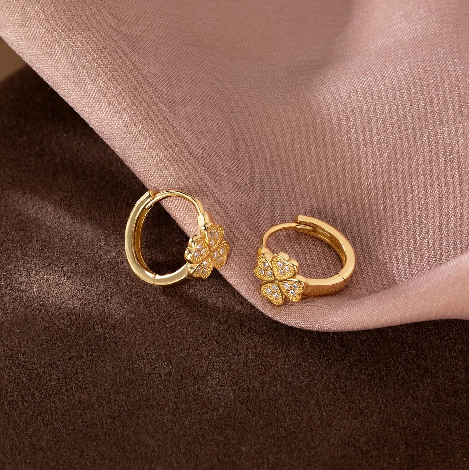 SLUYNZ Sterling Silver Small Clover Leaf Hoop Earrings for Women Teens CZ Clover Leaf Flower Hoop Earrings - Image 3