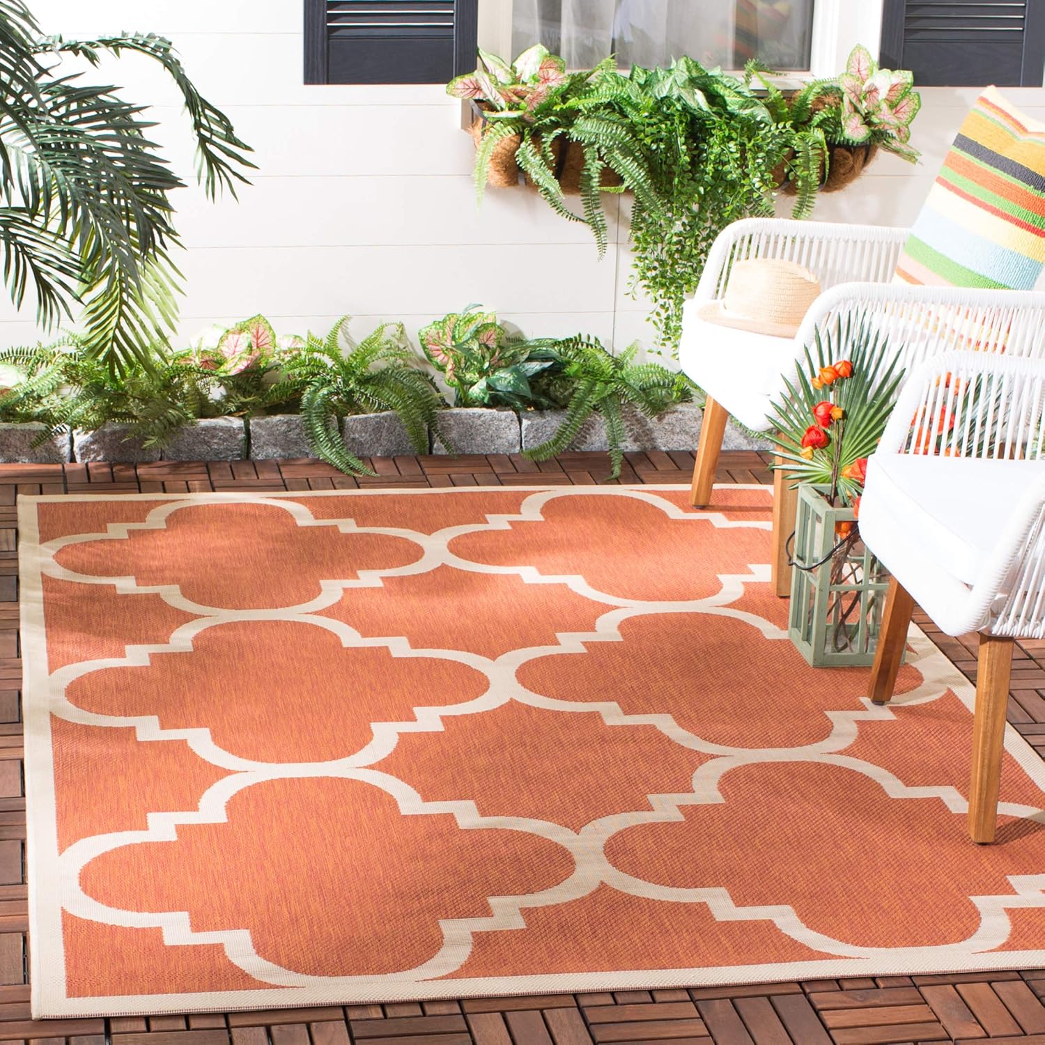 SAFAVIEH Washable Rug Outdoor Courtyard Collection - 2'7" x 5', Terracotta, Non-Shedding & Easy Cleaning, Ideal for Patio, Backyard, Mudroom (CY6243-241)