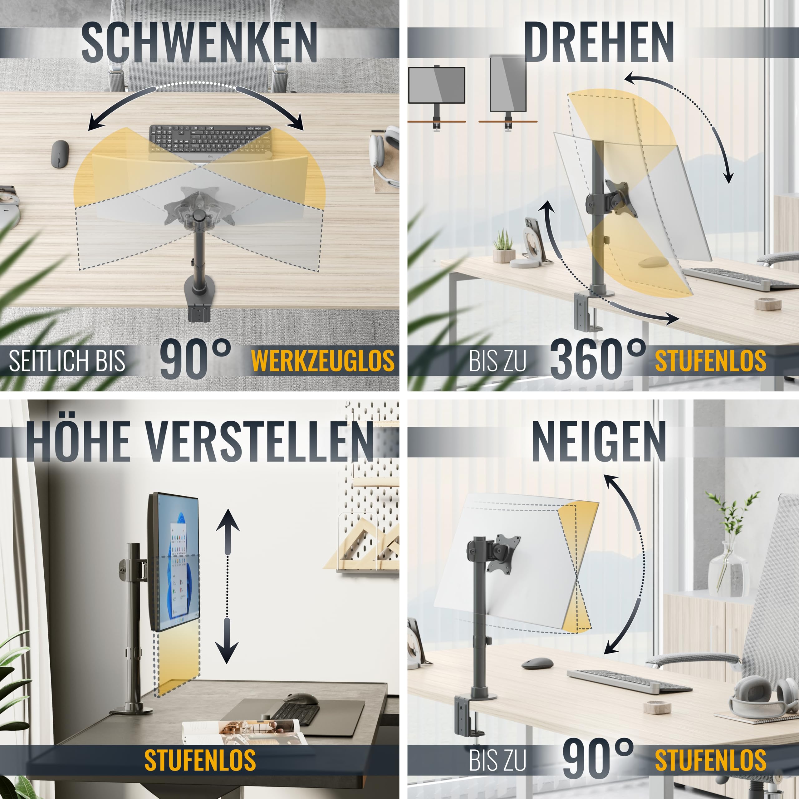 Ricoo Monitorarm Monitorhalterung Monitor Halterung Bildschirmhalterung für 13-34 Zoll Bildschirm Ständer TS7011 Tisch Arm für Computermonitor Schreibtisch Tischhalterung Monitor-Halter VESA 75 & 100 – Bild 3