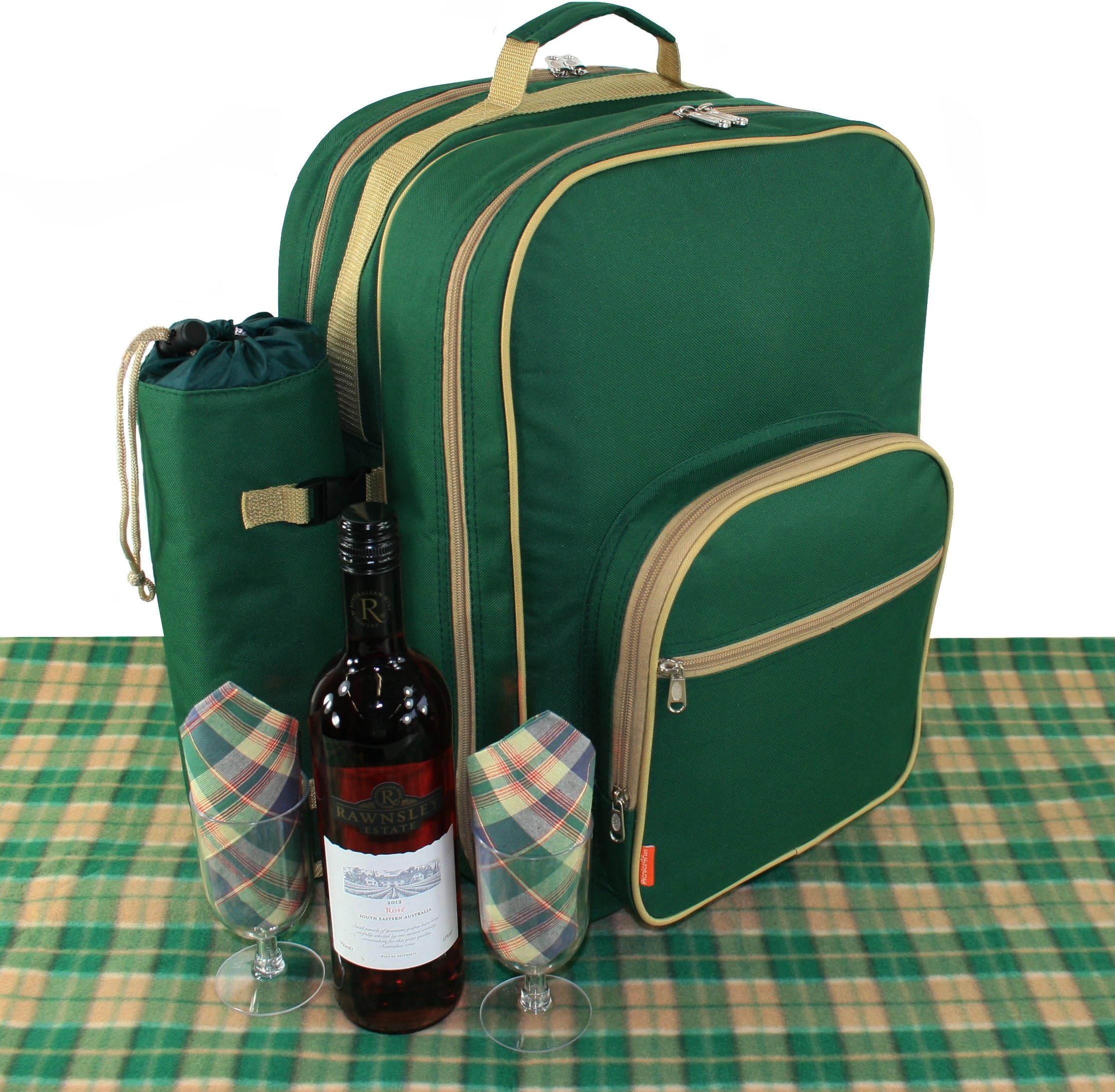 Deluxe Picnic Backpack Set For 4 Flask Mugs and Travel Rug