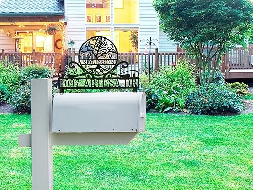 Miniatura 3 de Cartel de metal personalizado para buzón de correo del árbol de la vida, números de casa para buzón, placa de dirección de metal personalizada,