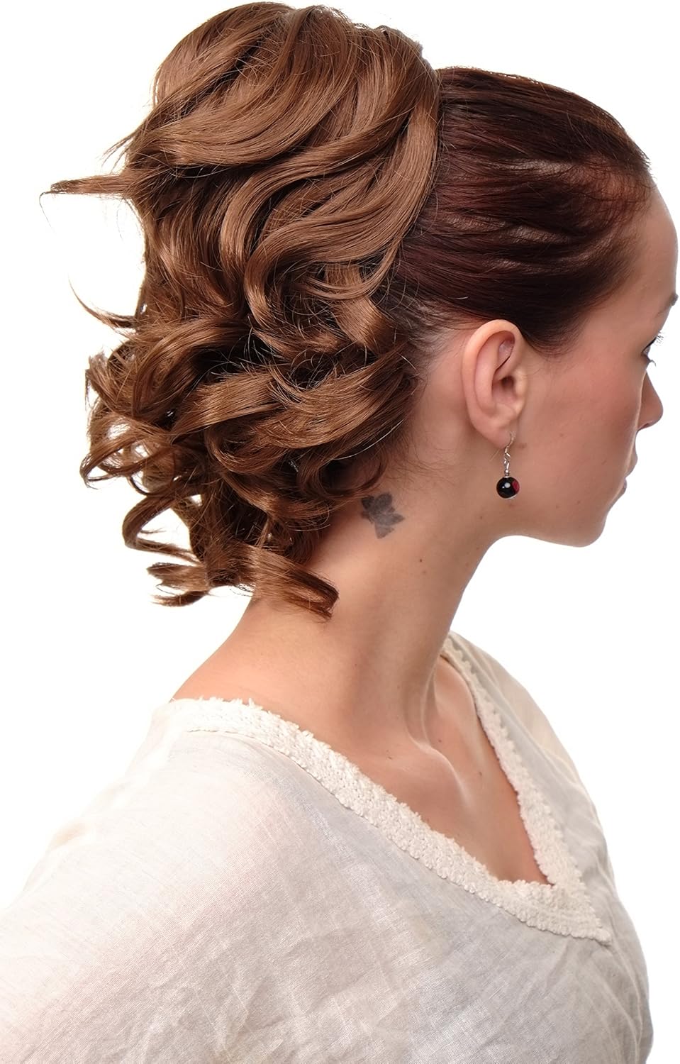 WIG ME UP - JL-3023-12 Hairpiece ponytail with comb and elastic draw string short wavy voluminous medium brown to light brown 14inch