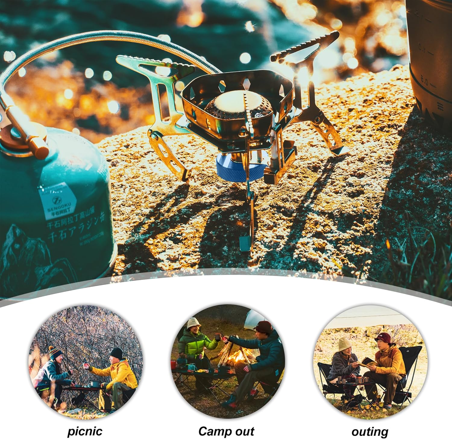 Widesea 3500W Windproof Camp Stove,Camping Gas Stove, Small Camping Stove with Piezo Ignition,Portable Collapsible Stove for Outdoor,Picnic, and Backpacking Hiking