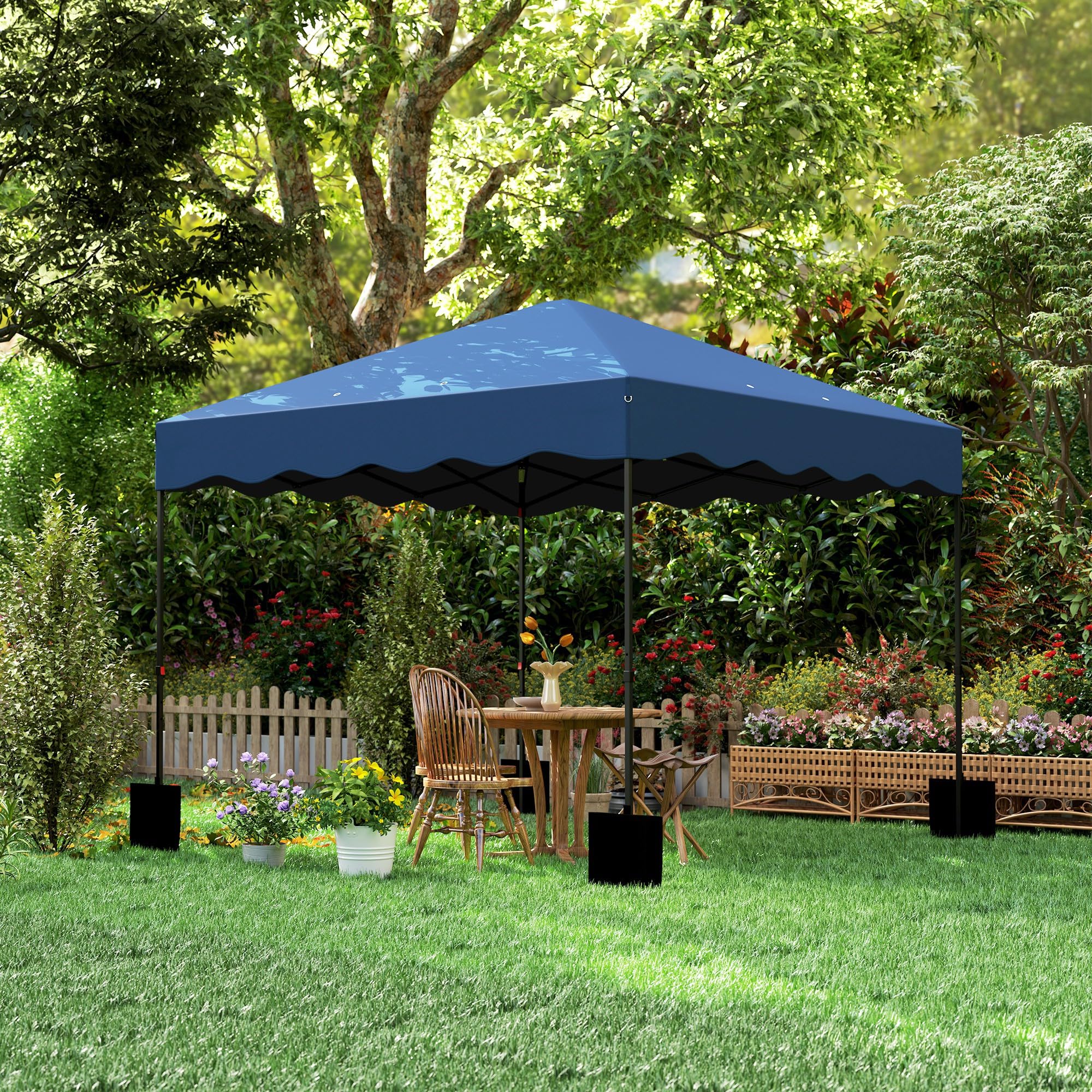 Outsunny Carpa Plegable Pop-up Gazebo 3x3 m Cenador Plegable con Protección UV 50+ Altura Ajustable Bolsa de Arena y Bolsa con Ruedas para Camping Fiestas Azul Oscuro