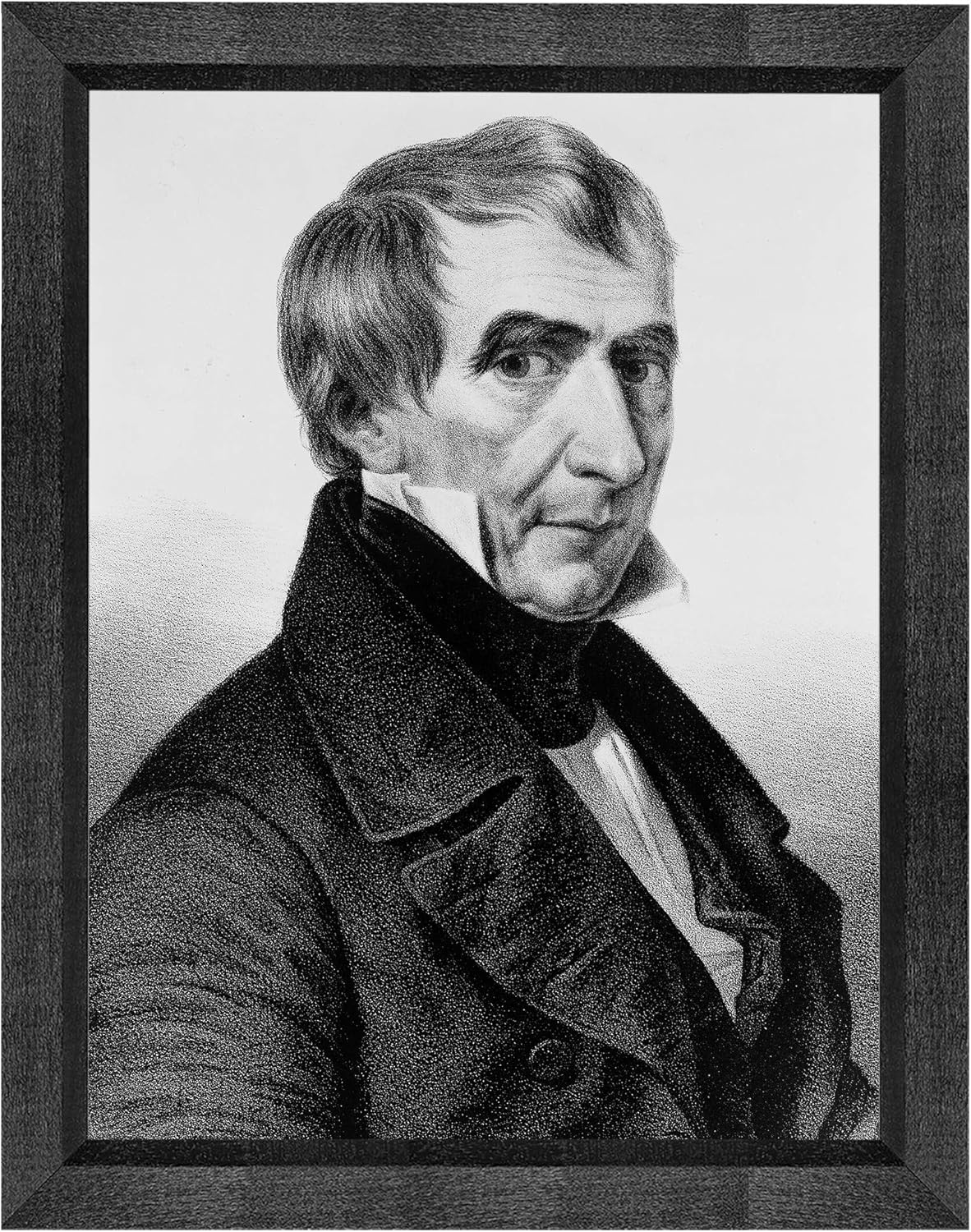 William Henry Harrison Photograph in a Black Beveled Frame - Historical Artwork from 1841 - US President Portrait - (8" x 10") - Gloss