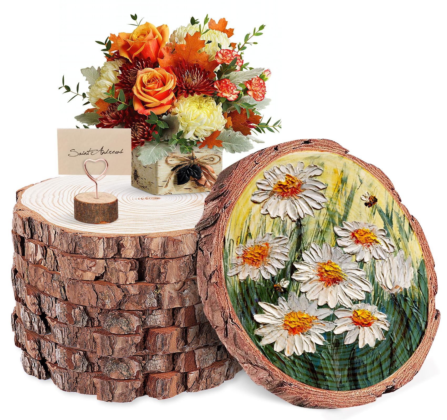 Homewit Natürliche Holzscheiben 20-23 cm Durchmesser, 16 Stück Baumscheiben aus Massivholz, Holzscheibe 2 cm Stärke, Unbehandelte Runde Holz Scheiben für Kreativprojekte, Basteln & Persönliche Deko
