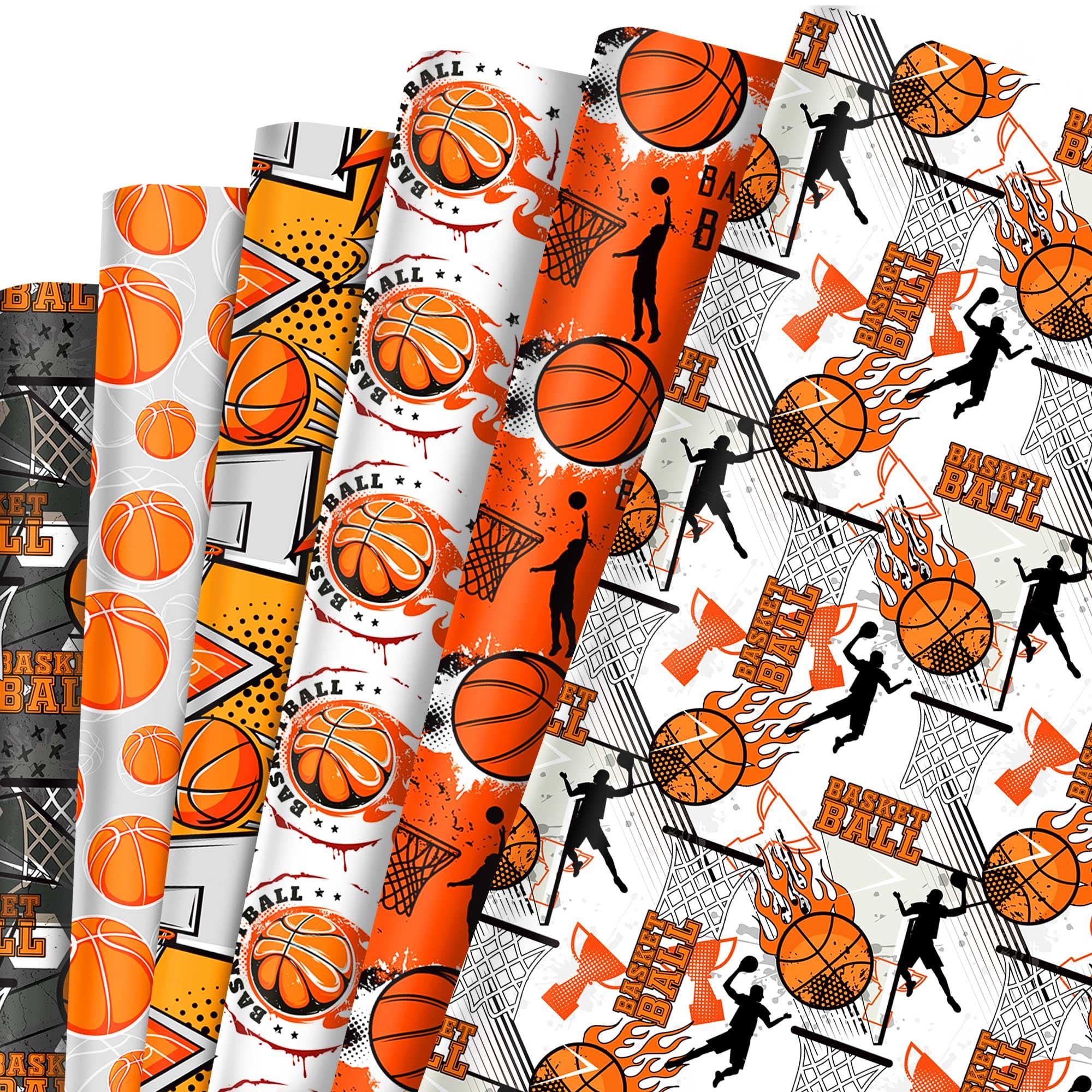 Roaring Good Time papel de regalo estampado baloncesto papel artesanal deportivo para cumpleaños y fiestas deportivas envoltura personalizada balones