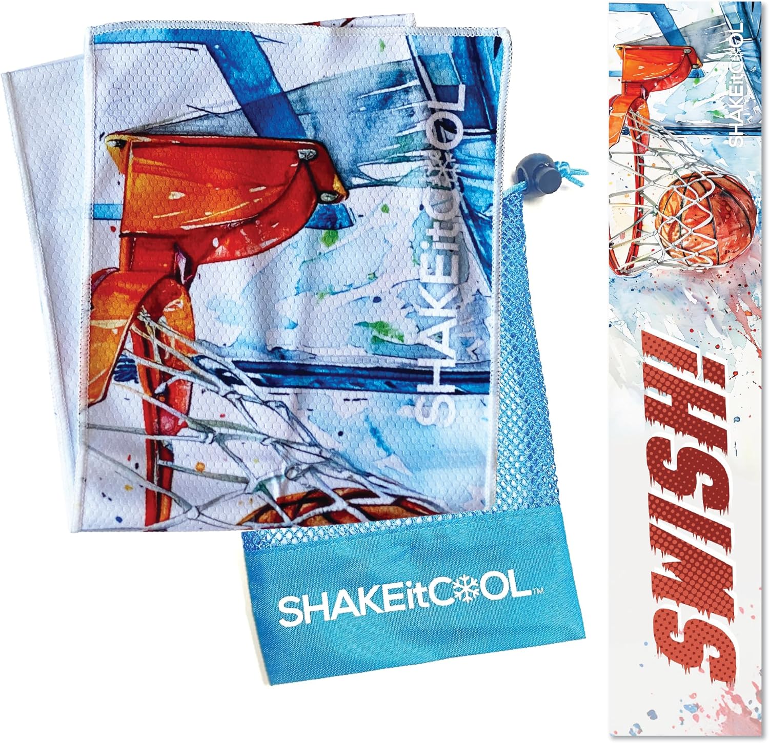 SHAKEitCOOL Original Cooling Towel – Be Cool in Style – Heat Relief, Soft, Lightweight, Sun Protection, Easy Clean – Perfect for Biking, Running, Yoga, Gym, Gardening – Basketball