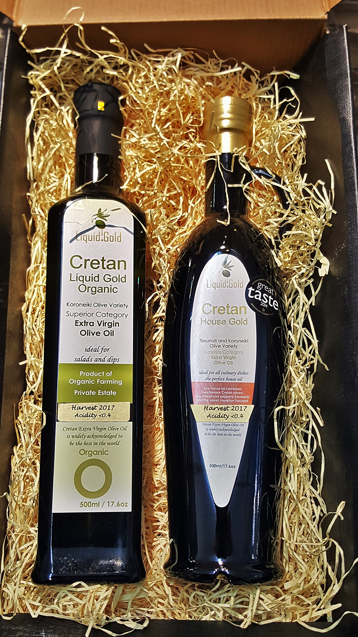 Liquid GoldGreek Extra Virgin Olive Oil Gift Hamper - 2 x 500ml bottles, in black or gold gift box