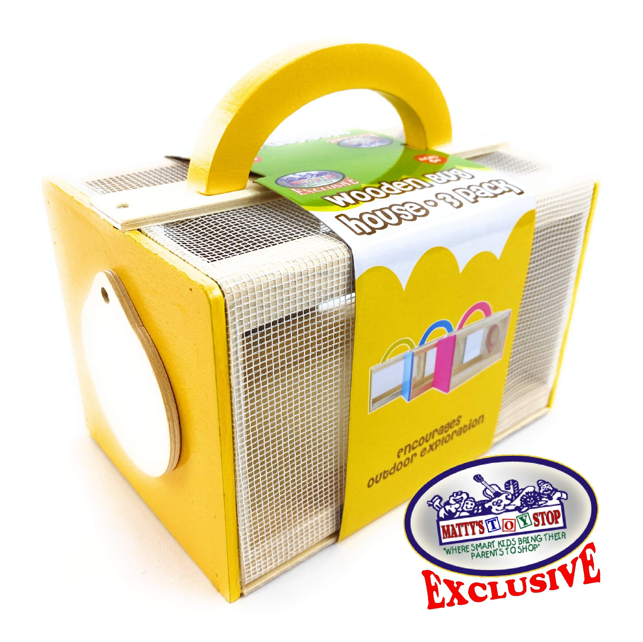 Matty's Toy Stop Wooden Bug House Insect Critter Cages with Handles in Blue, Red & Yellow (3 Pack) - Image 6