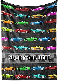 Personalized Throw Blanket for Boys with Custom Name | Ultra Soft and Warm Bedding | Room Decor or Bed Cover | Fun Sports Car Theme (Fleece, 30x40)