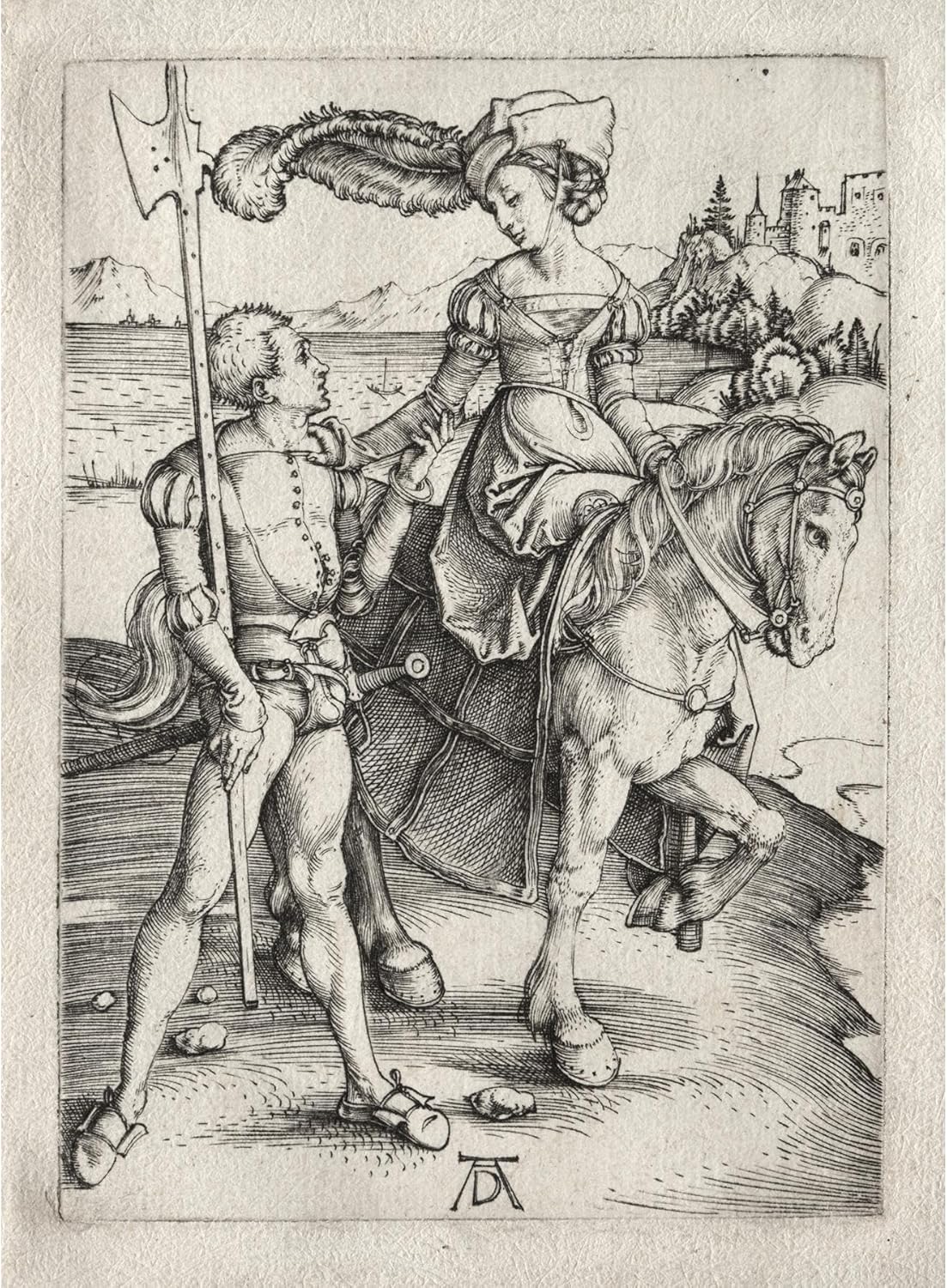 ArtDirect The Lady Riding and the Landsknecht (c. 1497) Unframed Art Print Giclee Poster by Albrecht Dürer - Ready for Framing with Customization Sizes 7x10, 10x14, 15x20, 24x33, 35x48 and 44x60 inches