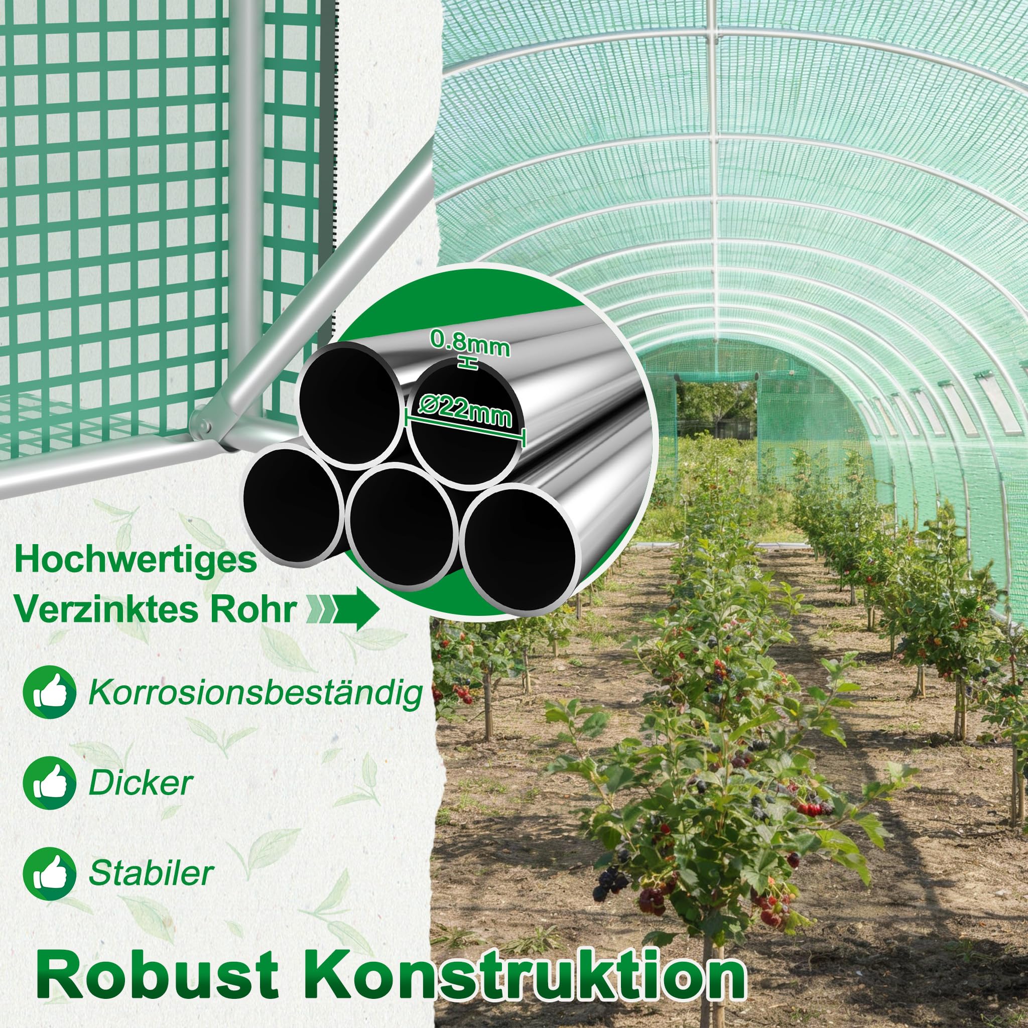 Szklarnia foliowa, 300 x 600 x 200 cm, odporna na warunki atmosferyczne, tunel foliowy, ochrona przed promieniowaniem UV, tunel do roślin, owoce, warzywa, kwiaty, namiot do roślin z oknem