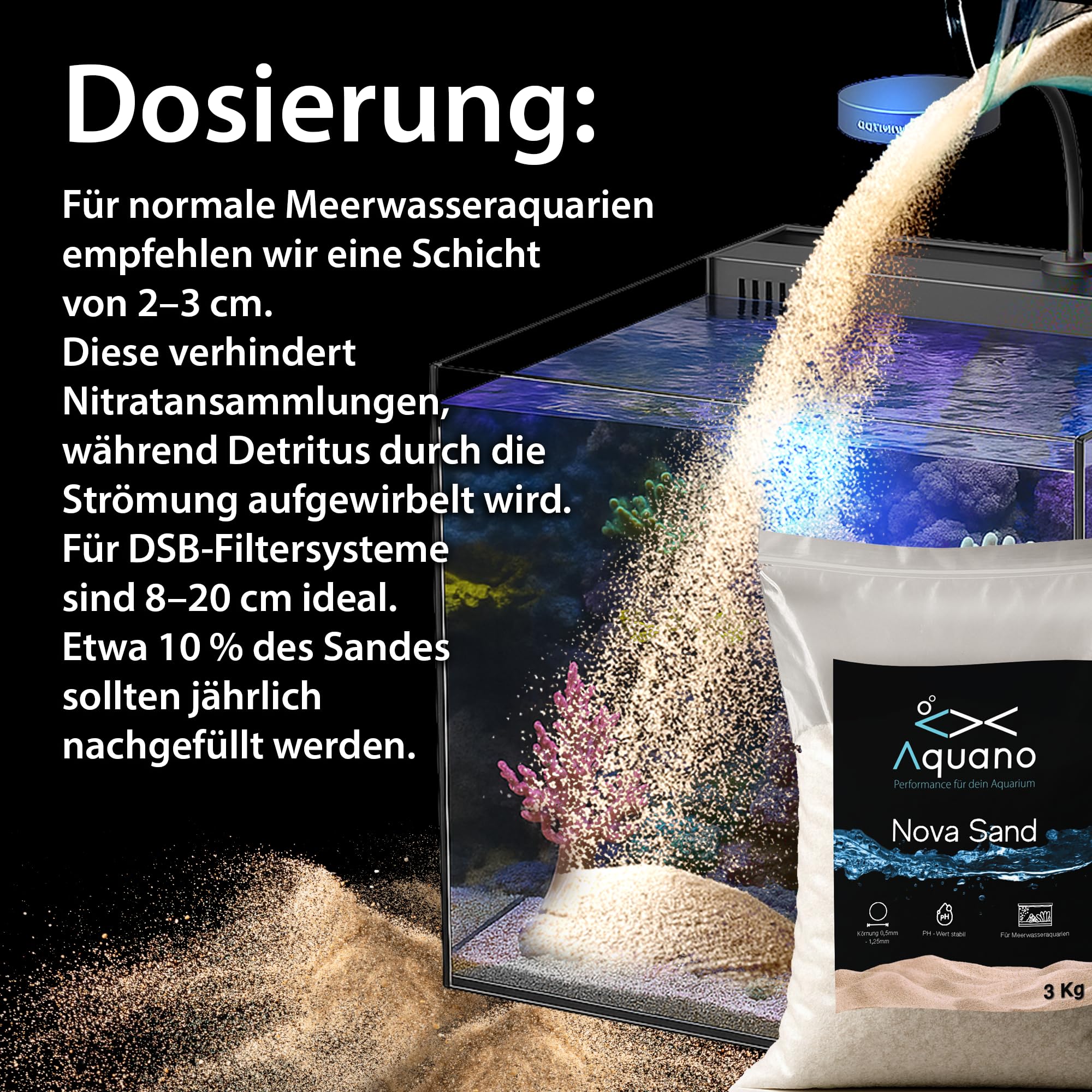 Nova Sand 8Kg – Feiner, weißer Bodengrund für Meerwasseraquarien (0,5–1,25 mm Körnung) | Reich an Calcium & Magnesium | Stabilisiert pH & KH | Ideal für Riff- und DSB-Systeme
