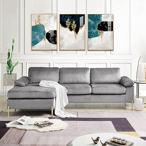 Sofá modular tapizado de terciopelo reversible en forma de L con diván, sofá esquinero con respaldo extraíble y cojines de asiento para sala de