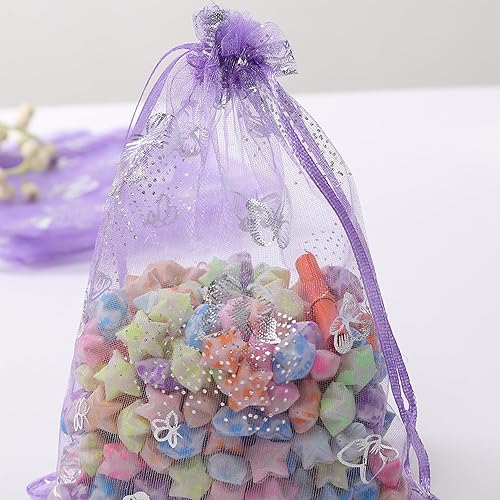 Miniatura 2 de J&Rey Home - 100 bolsas de regalo de organza con diseño de mariposa, bolsa de regalo para dulces, bolsas con cordón para regalos de boda (5 x 7