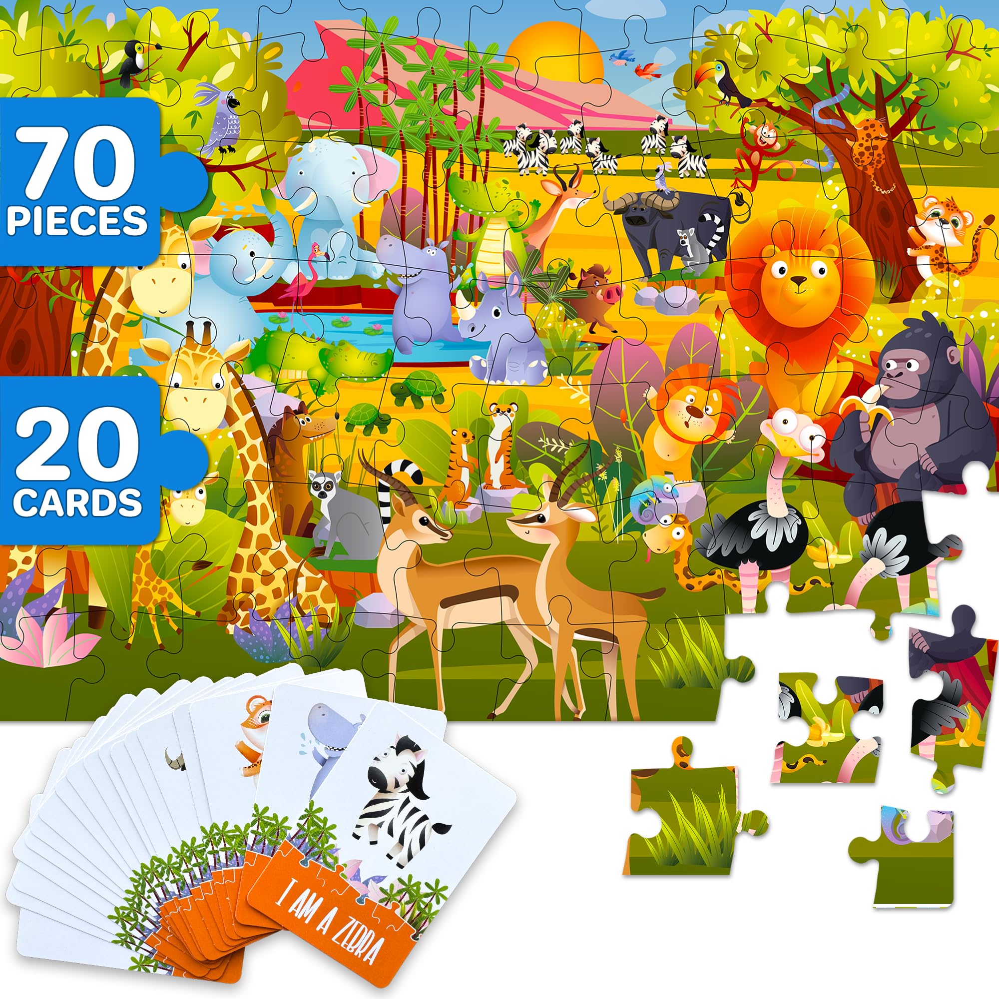 QUOKKA Search and Find Puzzles for Kids Ages 4-6 - Riddle Kids Puzzles 6-8 Years Old - 70 Unique Pcs - 20 Illustrated Guessing Cards - Engaging Children Themes - Africa Puzzle Gift for Toddlers 3-5