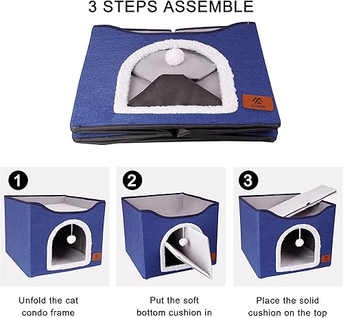 Miniatura 9 de Elevon Camas para gatos de interior, casa plegable para gatos adecuada para todas las estaciones, apartamento cubo para gatos con tabla de rascar