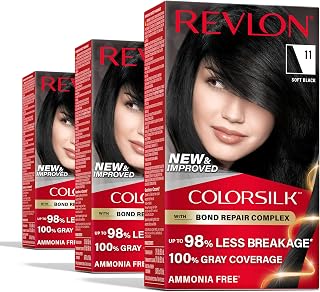 Revlon ColorSilk Bond Repair Complex Permanent Black Hair Color, Ammonia-Free with 100% Gray Coverage & Vegan Keratin, Pack of 3