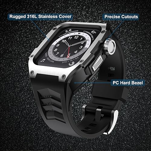 Miniatura 3 de GELISHI Compatible con Apple Watch Band de 1.772 pulgadas (1.772 in), carcasa resistente de metal inoxidable con correa militar a prueba de golpes