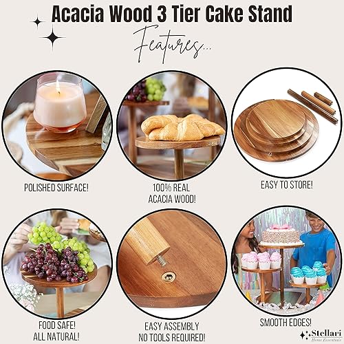 Miniatura 7 de STELLARI Home Essential - Soporte de madera para cupcakes de tres niveles para 50 cupcakes  Torre de madera para cupcakes de granja para postres,