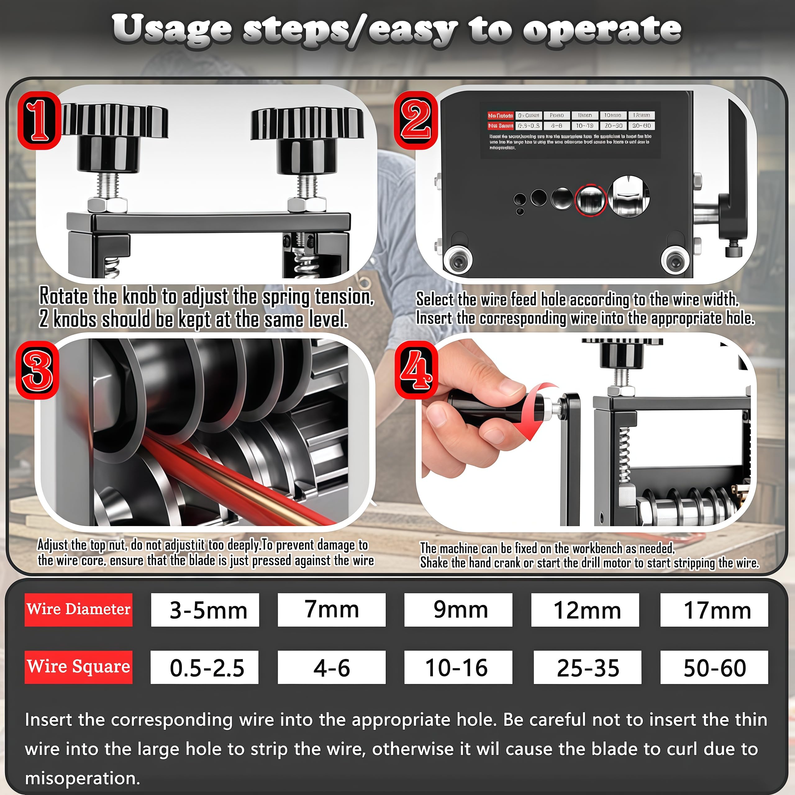 Máquina peladora de cables manual, herramienta peladora de alambre de manivela con 6 canales y 5 cuchillas, herramienta peladora de cables para alambre de chatarra de 0.08 a 0.67 pulgadas, máquina