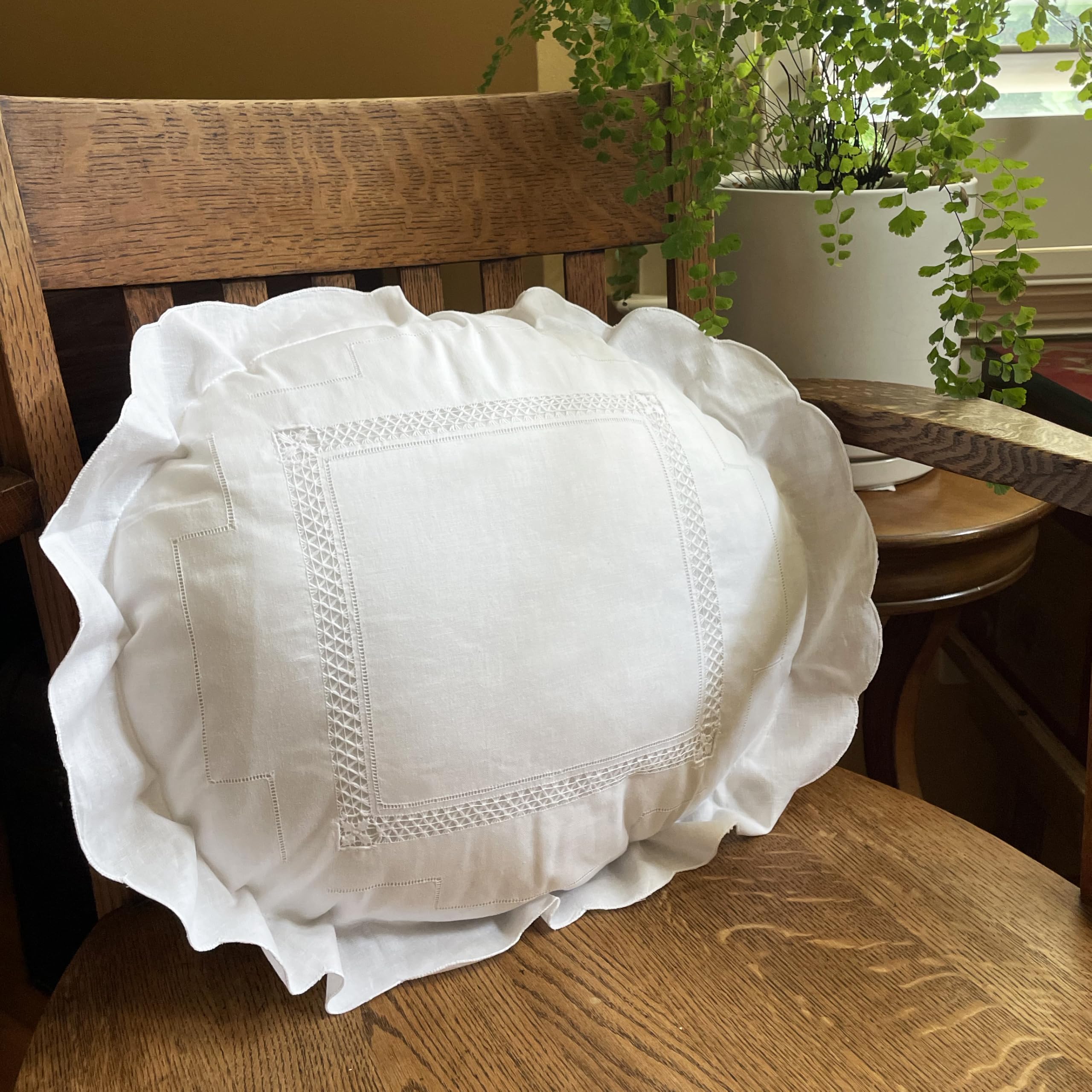 Embroidered and LACE 2-PC Pillow Decorative Pillow Set, 16 inches, Cynthia White 16" 2 Count