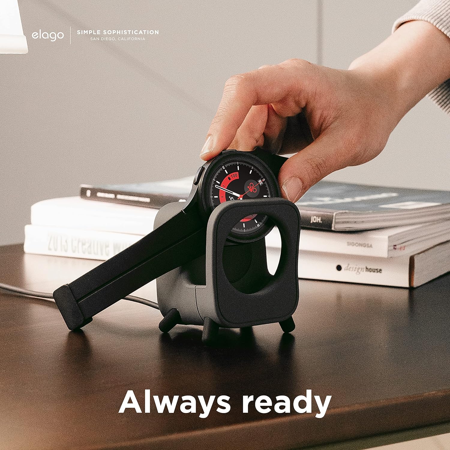 elago GWT5 Charging Stand Compatible with Samsung Galaxy Watch 8, 7, 6/6 Classic, 5/5 Pro (40, 43, 44, 45, 47mm) Classic Speaker Design - [Charging Cable Not Included] [Dark Grey] - Image 3