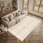 8x10 Chambre à coucher lavable Beige Moderne Tapis Low Pile Soft Tapis Accent Rug antidérapant pour salle à manger Bureau d'infirmières Intérieur