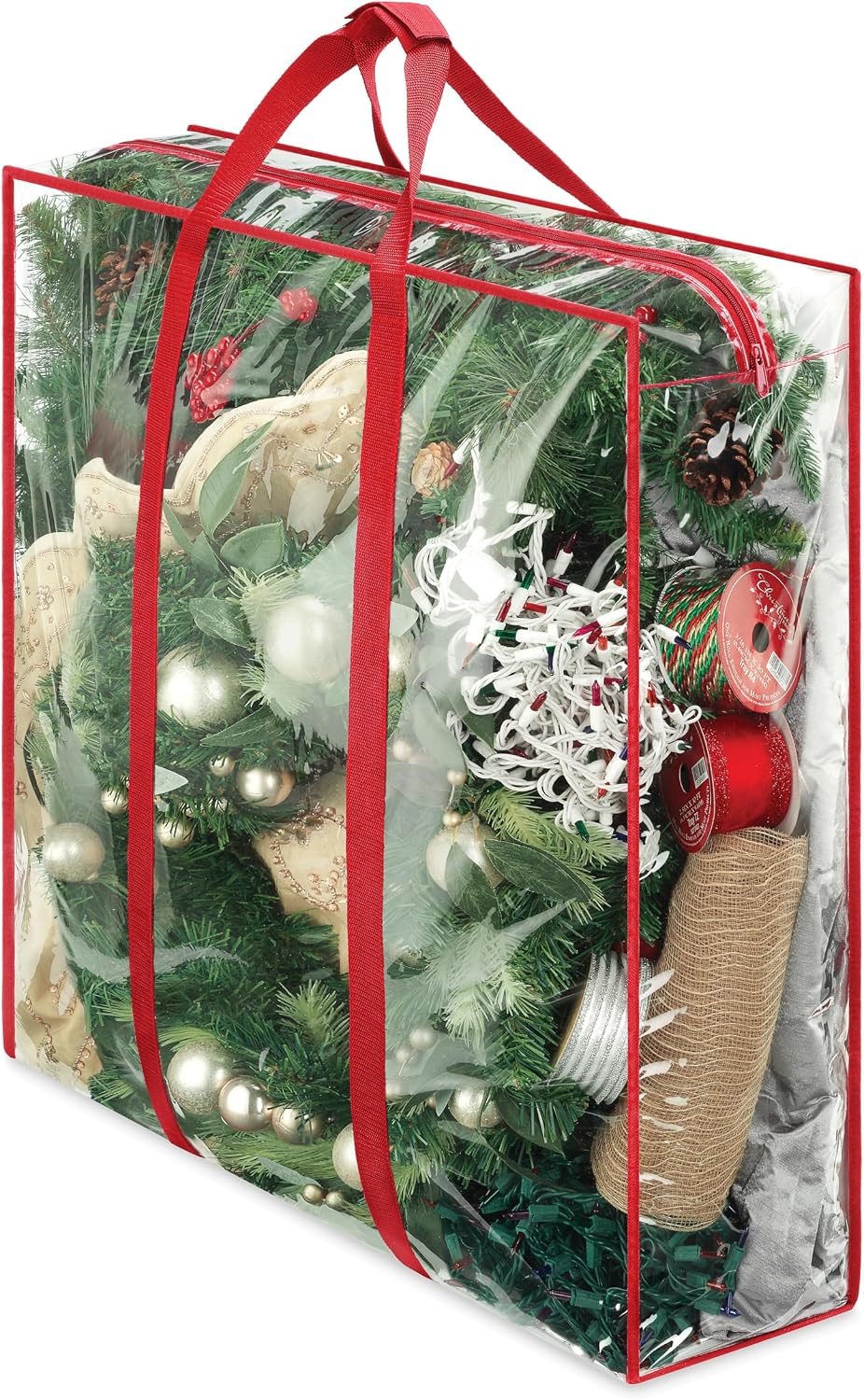 Whitmor Christmas & Holiday Jumbo Storage Bag - Store wreaths, décor, gift bags, tissue paper - Clear