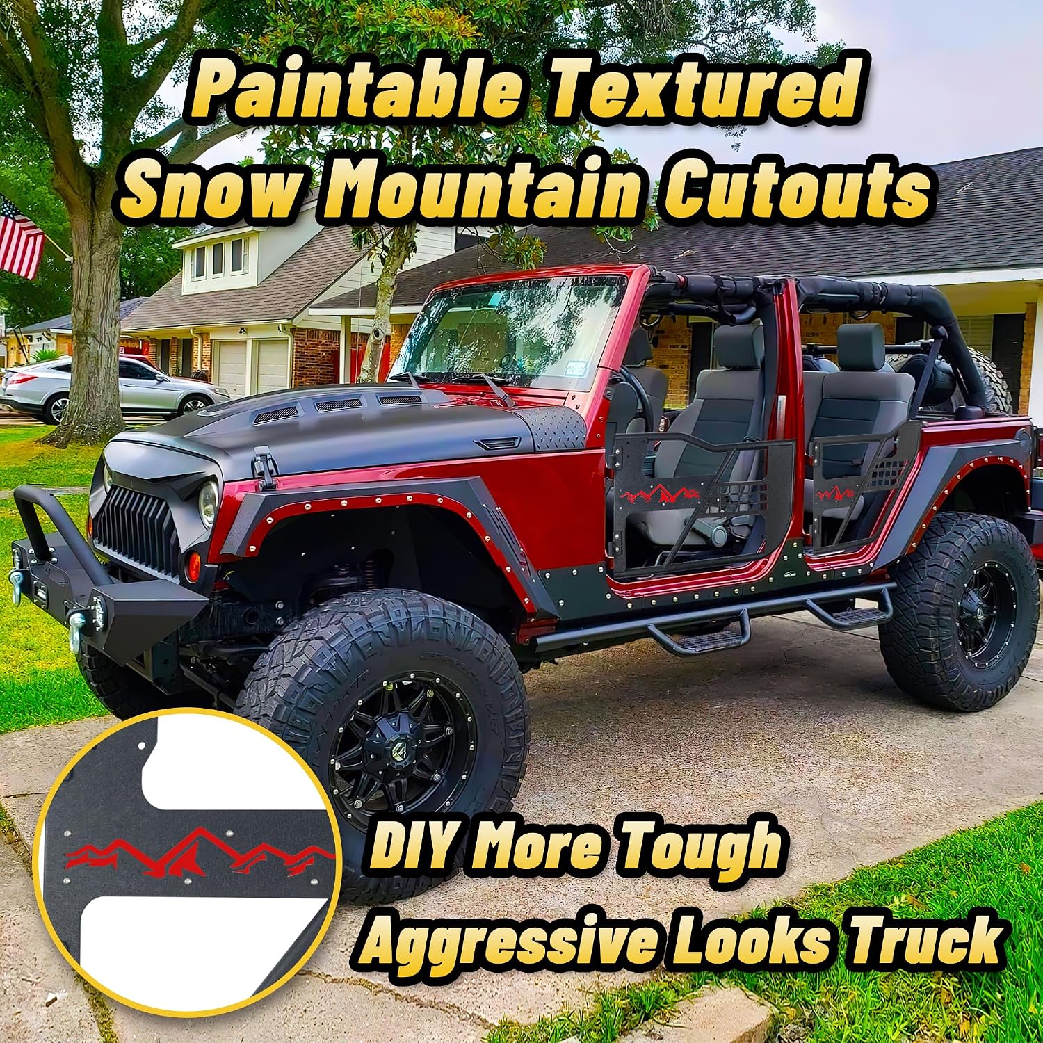 MONOKING Tube Doors for 2018-2026 Wrangler JL JLU & Gladiator JT 4-Door, Rugged Carbon Steel Off-Road Safari Tubular Doors with DIY Paintable Snow Mountain Cutouts, Front & Rear Set (4 Doors)