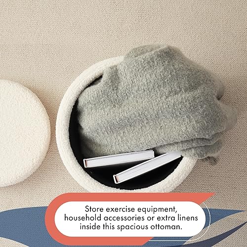 Miniatura 4 de Ornavo Home Lawrence - Otomana redonda de almacenamiento con tapa abatible y tapa de bandeja, otomana con almacenamiento para sala de estar,