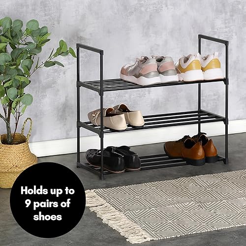 Miniatura 3 de Americanflat Organizador de zapatos, estante de almacenamiento de 3 niveles con marco de acero resistente, ideal para armarios, entradas o garajes,