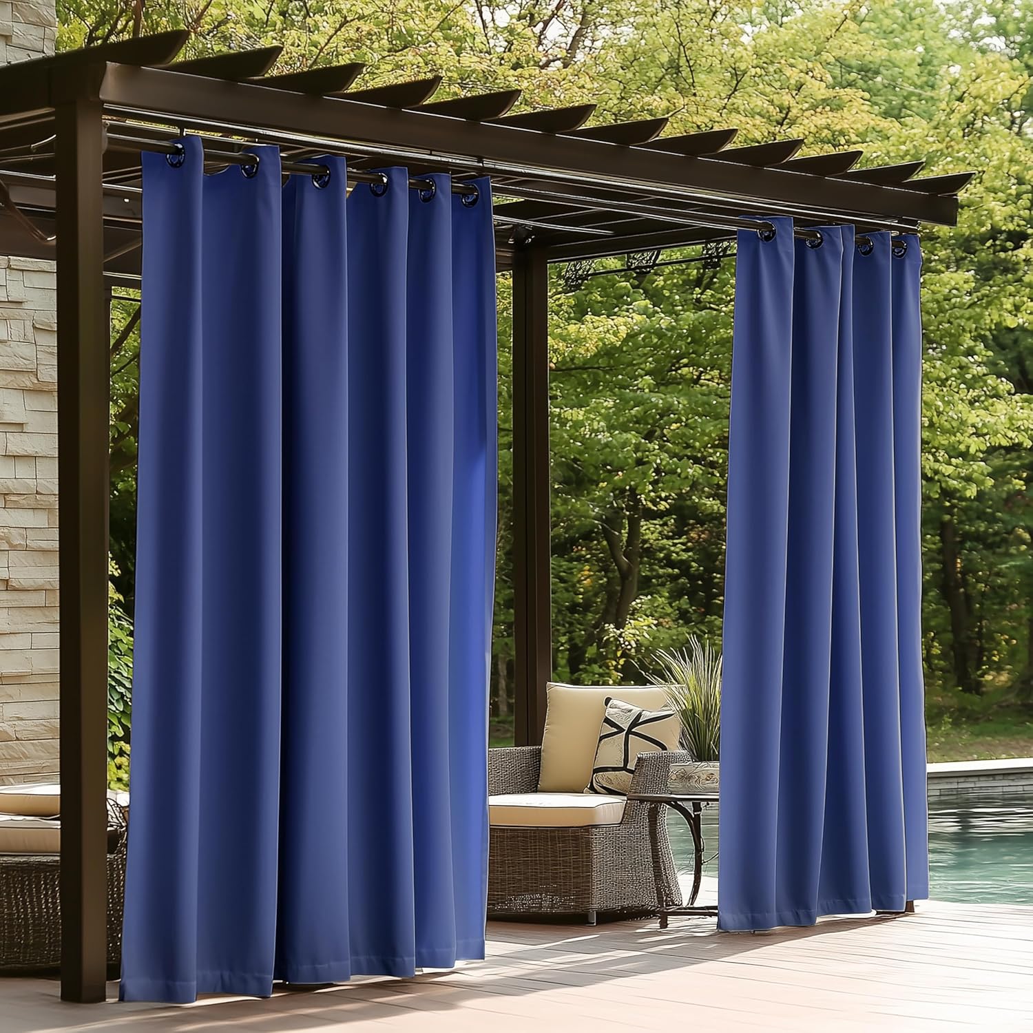 ColourTree Outdoor Curtains 300 GSM for Patio, Waterproof Outside Curtains Premium Weatherproof Privacy Curtains for Porch Pergola Deck Backyard, 54W x 95L inch, Blue, 2 Panels