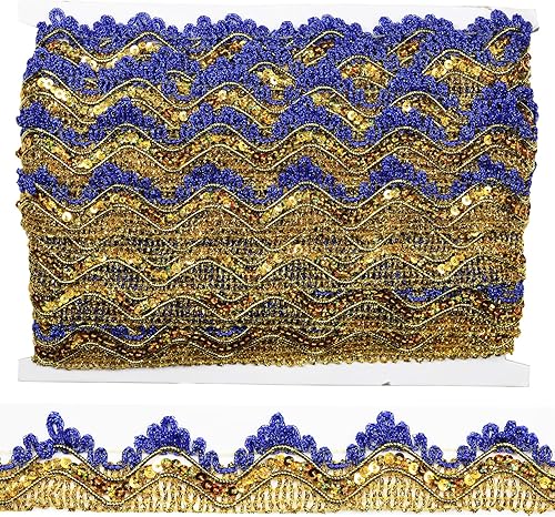 Tibaoffy Cinta de 14 yardas de ancho de 1.37 pulgadas con ribete de encaje dorado decorado para bodas, actuaciones de disfraces, telas de costura o