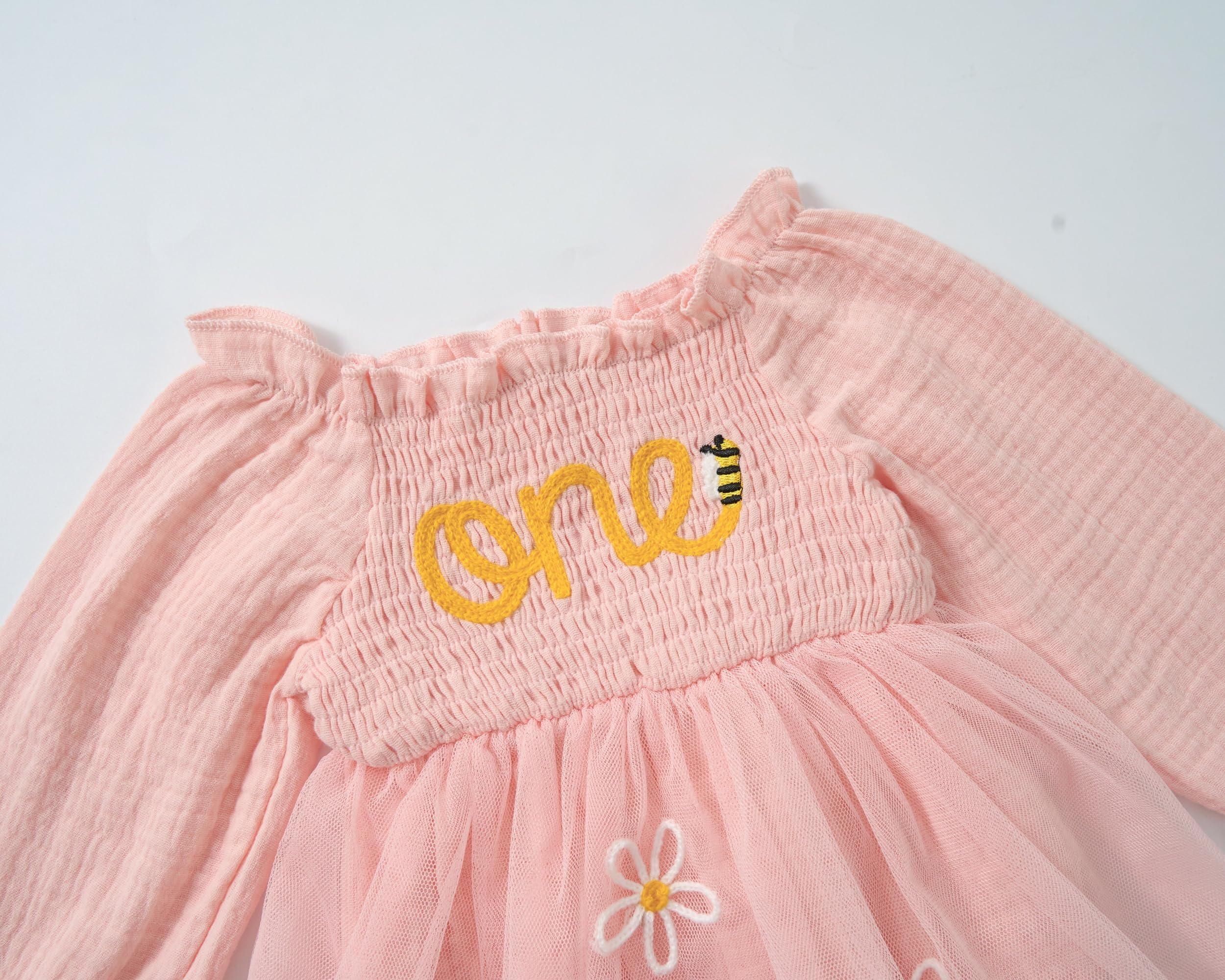 Miipat Robe de Bébé Fille 1er Anniversaire Tulle Manches Longues Romper Ensemble pour Bébé Gâteau Écraser Tenue Nourrisson Vêtements avec Bandeau de Tête Bowknot et Chaussettes