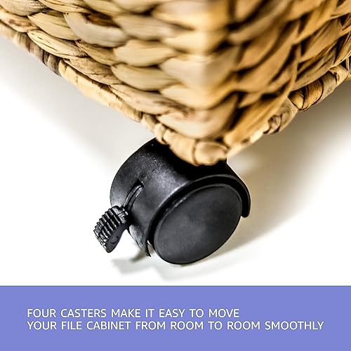 Miniatura 3 de Trademark Innovations Caja de archivo rodante Gabinete de archivo de mimbre Cestas de archivo colgante Cesta de almacenamiento de jacinto de agua