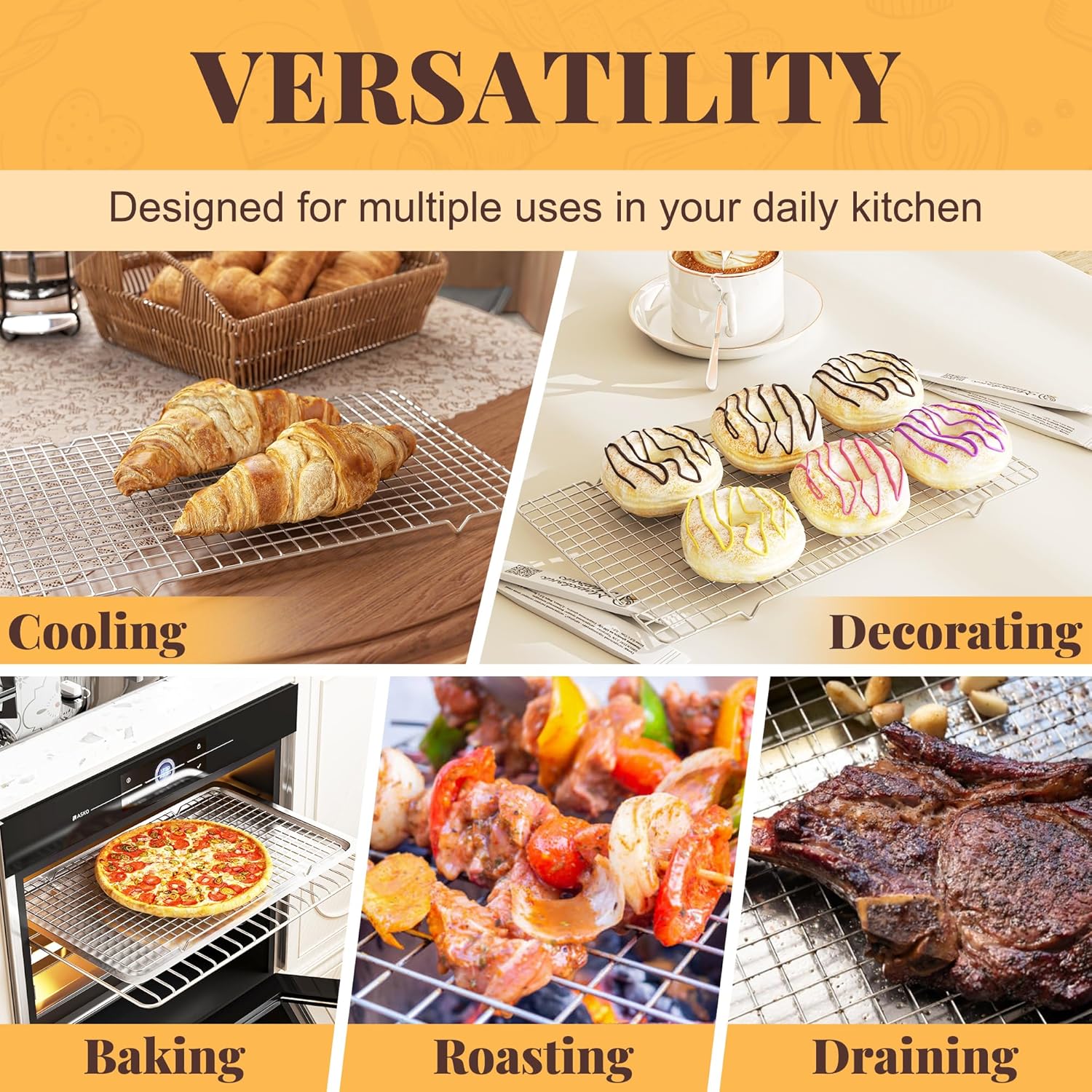 Cooling Racks for Cooking and Baking - 2 PCS 10" x 16" Grid Wire Baking Rack for Oven Cooking, Baking, Grilling, Roasting - Dishwasher Safe Bacon Rack - Fits Half Sheet Cookie Pan