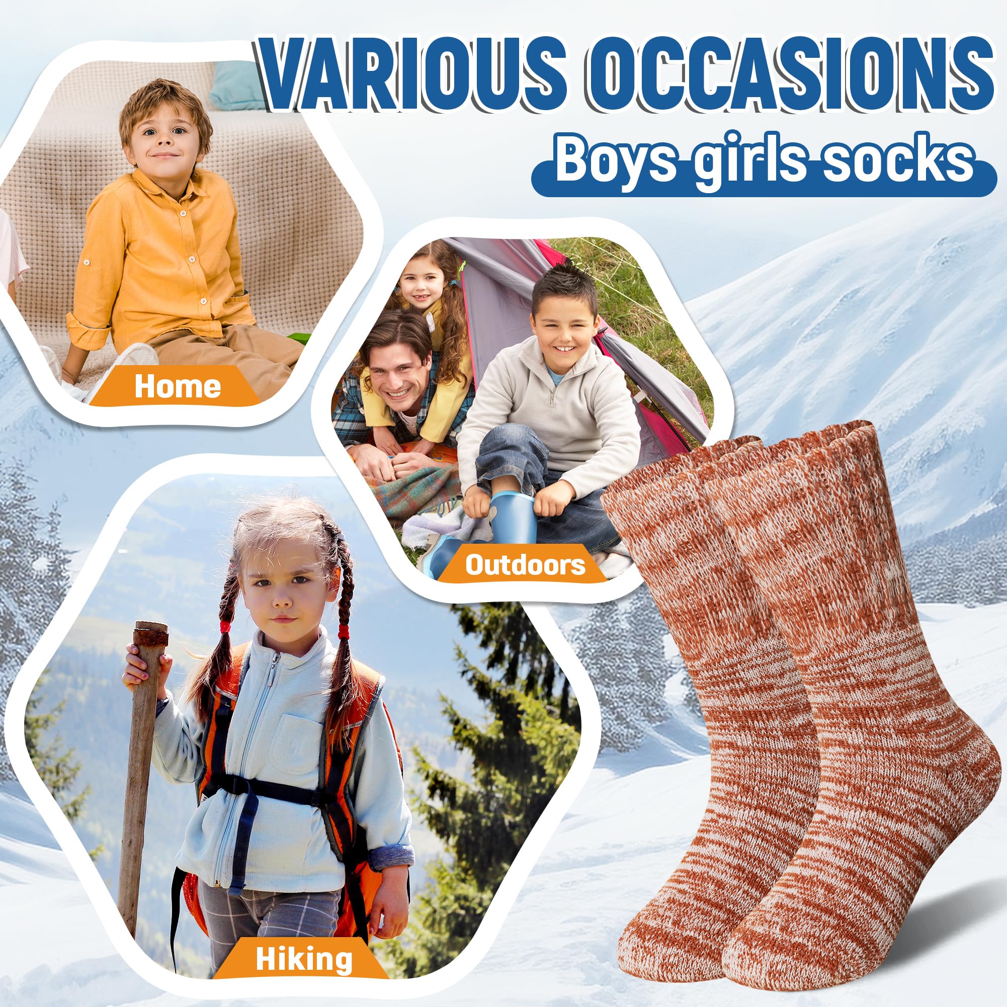Calcetines térmicos de senderismo para niños, gruesos, suaves, cálidos, térmicos, para snowboard, niños y niñas, 4 pares