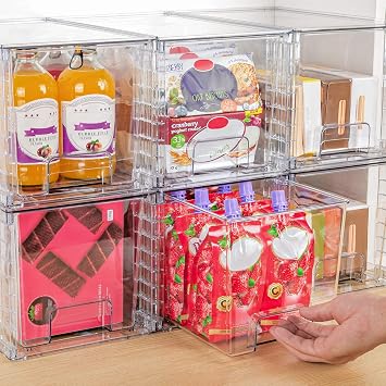Vtopmart 4 Pack Large Stackable Storage Drawers,Easily Assemble Acrylic Bathroom Closet Undersink Organizers and Storage,Plastic Bins for Kitchen Cabinets,Pantry,Makeup,Medicine Organization