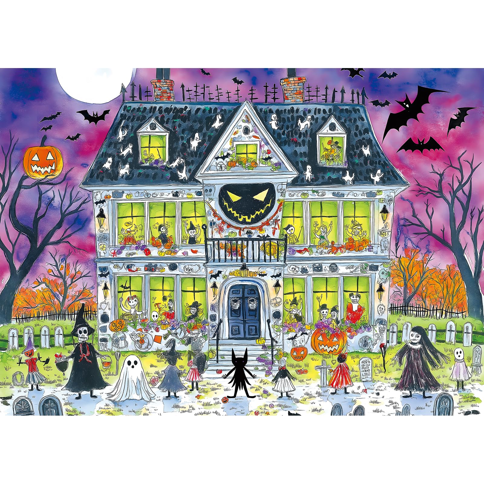 Halloween Puzzle 1000 Piece for Adults with Letters on Back, Haunted Party