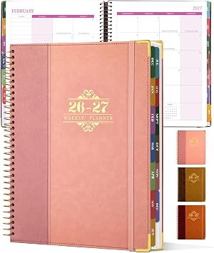 Planner 2026-2027, Leather Two-Tone Planner, 18 Month Weekly and Monthly Planner Calendar with Tabs, Jul 2026Dec 2027, Large 8.5" x 11" A4 Hardcover Spiral Agenda Planner for Home, School and Work Pink