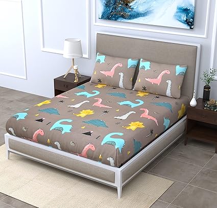 EasyGoods 240 Thread Count Super Soft Cotton Cute 3D Cartoon Printed Double Bedsheet with 2 Pillow Covers (Size 95 x 100 Inches, Multicolour)