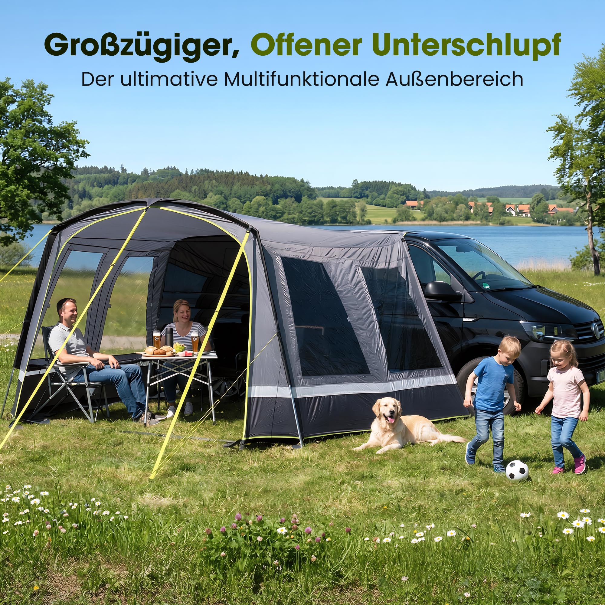 High Peak Busvorzelt Auto freistehend, Heckzelt Autozelt mit Kederanschluss, höhenverstellbarer Anschluss, Vorzelt für SUV, Van, Bus, Wohnmobil, Campervan, Wohnwagen, Camping Reise Outdoor